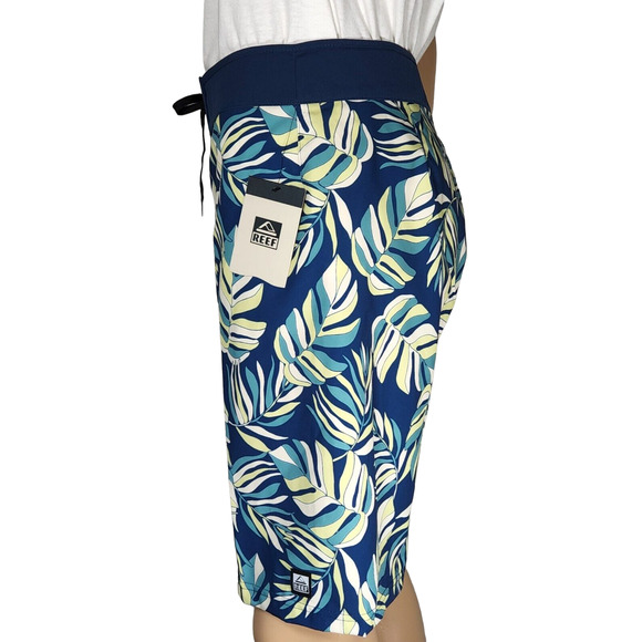 REEF Hawaiian Tropical Boardshorts Swim Trunks Mens Size 34 Blue Multicolor NWT - Picture 2 of 5